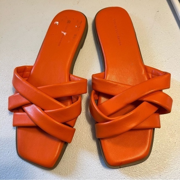 French Connection Shore Faux Leather Criss Cross Strap Slide Sandals 8 orange - Picture 1 of 3